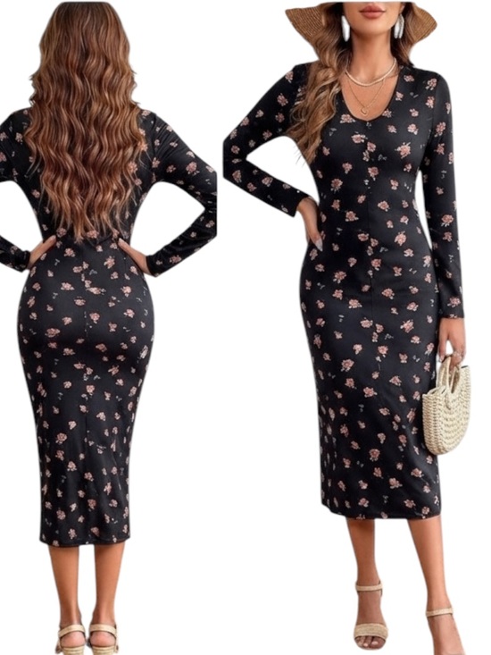 SHEIN Dresses & Skirts - SHEIN VCAY Allover Floral Print Split Thigh Bodycon Dress size S new with tag